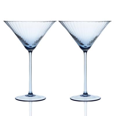 China FILE Quinn Optic Ribbed Fluted Vertical Stripe Texture Ripple Colored Ocean Blue Reeded Martini Glass for sale