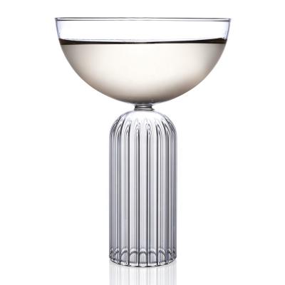 China New Classic/Postmodern May Mouth Collection Hand Blown Glass Features Pleated Stem Champagne Coupe for sale