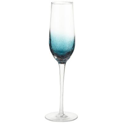 China New Classic/Postmodern Crackle Collection Hand Etched Sand Cut Colored Glass Cracked Teal Stemware Crackle Champagne Flute for sale