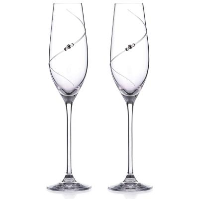 China New Classic/Postmodern Champagne Flute Prosecco Glass with silhouette hand cut design embellished with crystals for sale