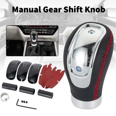 China Hot Selling Aluminum+Leather+plastic Universal Leather Replacement Gear Knob 3PCS Red Car Shift Knob For Automotive Universal Model Manual for sale