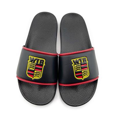 China Greatshoe Anti-Slippery Flat Bottom Printed Top Slides Design PVC Slides Sandals Summer Black Slippers For Men for sale