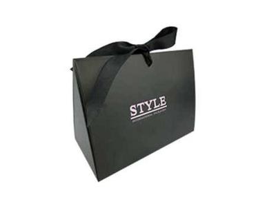 China Glossy Laminated Black Gift Paper Shopping Bags Handmade With Ribbon Handles for sale