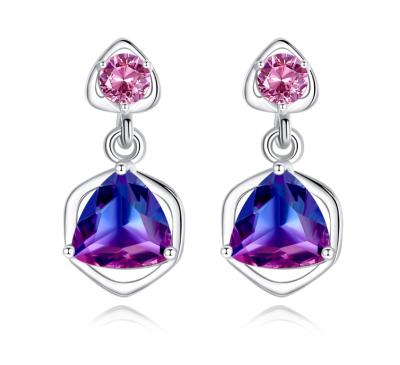 China Ladies Silverear 925 Sterling Silver Female Korean Earrings Lightly Inlaid With Rainbow Stone High Grade Elegant Lady's Earrings for sale