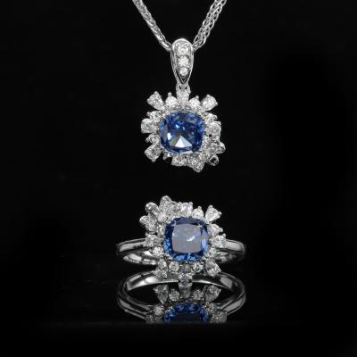 China Romantic Zircon 7*7 Gem Set Ice Flower Cut of Europe and America 925 Sterling Silver Jewelry Set Ladies for sale