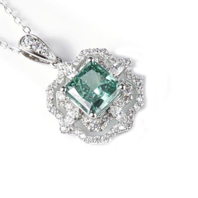 China Fashionable Princess Cut Pendant Female 8*8mm Gemstone Necklace from Europe and America S925 Sterling Silver High Carbon for sale