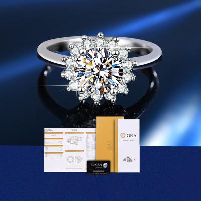 China Romantic GRA Certificate S925 Imported Fire Silver Luminous Jewelry Moissanite Ring Female Sunflower One Carat for sale