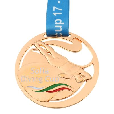 China Europe Manufacture Custom Wholesale Silver Bronze Silver Bronze Die Cast Metal Gold Sport Diving Award Medal for sale