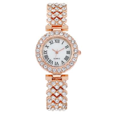 China New Automatic Date Fashion Roman Pattern Full Diamond Ladies Watch Rhinestone Quartz Watch for sale