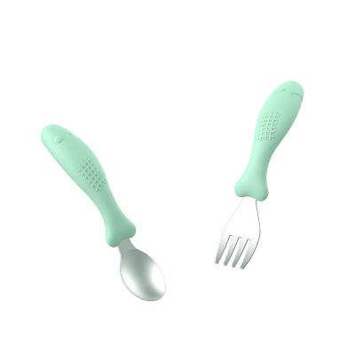 China Wholesale BPA Free Stainless Steel Tableware Baby Spoon Design Baby Training Spoon And Fork With Case for sale