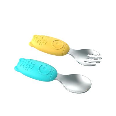 China BPA Free Customized 304 Stainless Steel Baby Feeding Forks And Spoon BPA Free Baby Training Spoon for sale