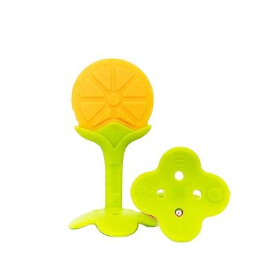 China OEM Soft Material Safety Toy Baby Two Color Safety Gel Tooth Silicone Baby Orange Teether for sale