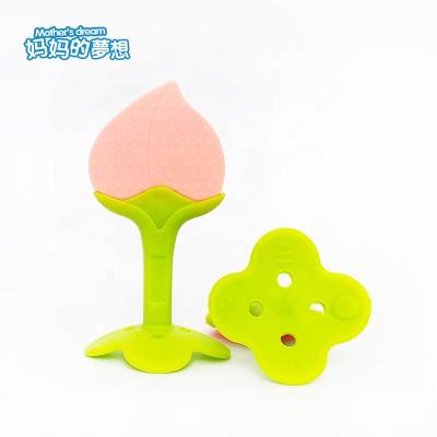 China Safety Non-Toxic Silicone Gel Teeth Baby Two Color Peach Shape Silicone Baby Yellow Teether for sale