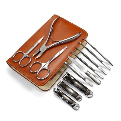 China Professional Custom 12pcs Women's Portable Manicure Kit Pedicure Nail Tool Set With PU Leather Case 16.8*10.9*3.4 for sale