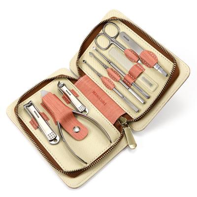 China Luxury Stainless Steel 10psc Nail Cutter Cuticle Clippers Kit Grooming Kit Nail Tools with Leather Case 15.9*11.6*3.3 for sale