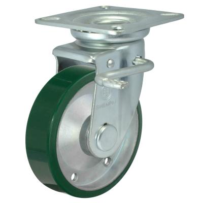 China Machinery Repair Shops Universal 6 Inch Core PU Steel Swivel Caster Wheel With Brake zu verkaufen