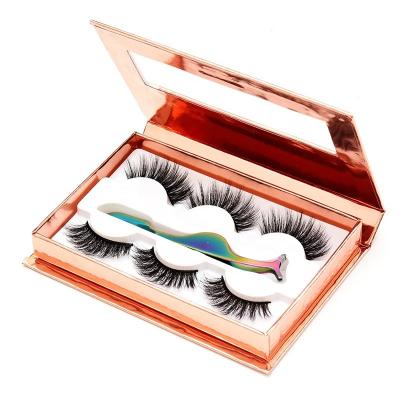 China Wholesale Natural Black Magnetic Long Label Mink Eyelashes Packaging Box With Mirror for sale