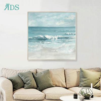 China Canvas Modern Beach Waves And Painting With Frame Ocean Theme Wall Decor Art for sale