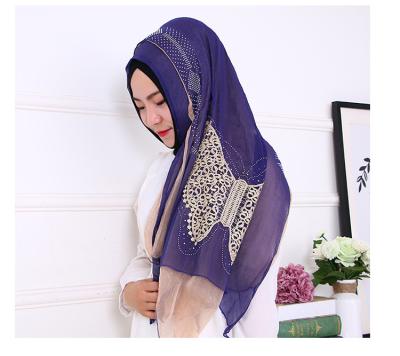 China Hot Wholesale Diamond Embroidery Chiffon MXCHAN SJH2101 Double Butterfly Double Scarf Women Muslim Hijab Long Turban for sale