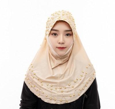 China MXCHAN SJH22975 New Big Ice Silk Pearl Malay Hijab Muslim Turban Indonesian Beaded Hijab for sale