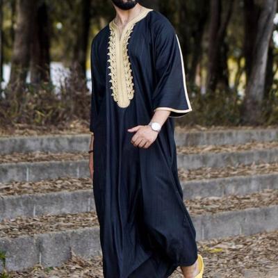 China 95% Cotton Style Long Robe Chiffon Arabic Middle East Hot Short Sleeved Simple Islamic Clothing Arab Men Thobe for sale