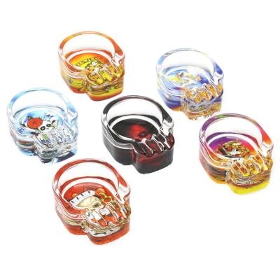 China Custom Fashion Wholesale Crystal Glass Skull UV Printing Ashtray Logo Ash Tray Tobacco Cigar Smoking Ashtray Handsome for sale