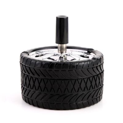 China Lathe Spinning Creative Novelty Wheel Personalized Stainless Steel Black Plastic Tire Cute Novelty Ashtray for sale