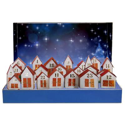 China 3D Pop Village Lighthouse Paper Box Cardboard Countdown Christmas Recyclable Creative Advent Calendar 24 Days For Beauty Juniper Women Sock for sale