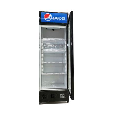 China Glass Cold Commercial Beverage Cooler Single-Temperature Upright Door Pepsi Fridge With Light Box for sale