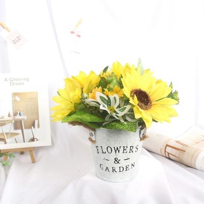 China Hot Selling Artificial Natural Touch Bouquet Bonsai Potted Sunflower For Home Decoration for sale