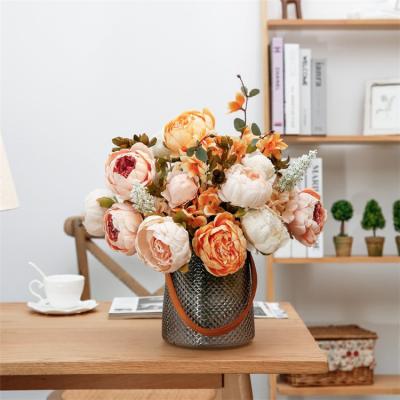 China Decorative Artificial Flower 13 Heads Peony Flower Bouquet For Home Dining Room Table Decoration Fake Flowers Artificial Flowers for sale