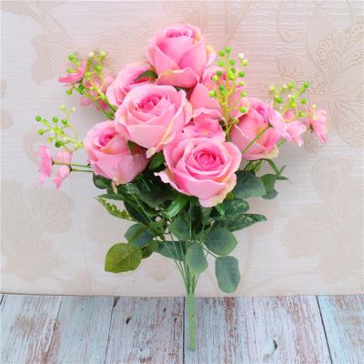 China Home/wedding/wholesale high quality decorative silk rose bouquet of 12 bud artificial flower office decor etc. heart of roses bouquets of flowers for sale