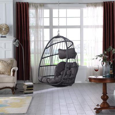 China Super Comfortable Foldable Folding Hanging Egg Shaped Rattan Wicker Chair With Stand Hammock Chair for sale