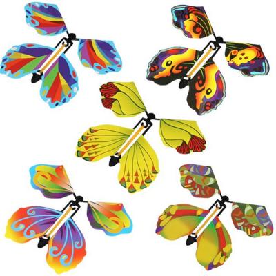 China New Design Paper Flying Butterfly Magic Wind Up Elastic Band For Kids Wind Up Butterfly Toy Great Surprise Gifts for sale