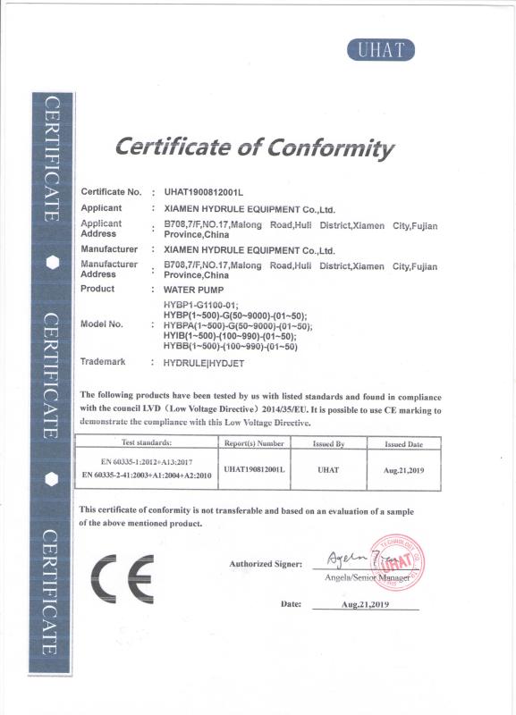 CE - Xiamen Hydrule Equipment Co., Ltd.