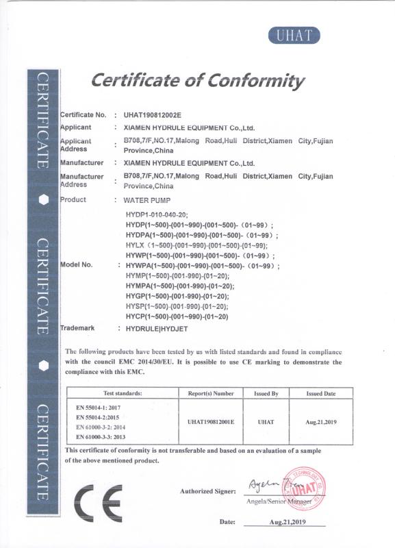 CE - Xiamen Hydrule Equipment Co., Ltd.