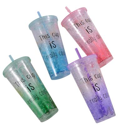 China Stocked Summer Crushed Cool Smoothie Cool Ice Gradient Ice Cup Plastic Kids Straw Cup for sale