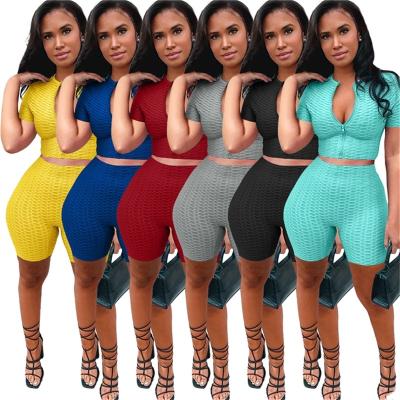 China 2021 Boutique Ladies Fitness Casual QUICK DRY Zipper Tracksuit Top Full Length Shorts Summer Women Jogging Two Piece Set for sale