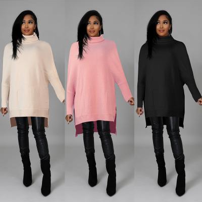 China 2022 Anti-wrinkle best-selling turtle neck knitted lady loose new fashion women's solid casual sweater long sweater for sale