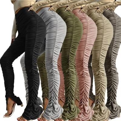 China 2022 high waist wholesaler spring anti-pilling solid side new fashion casual pants split tight stacked pants for ladies for sale