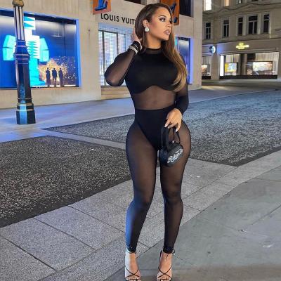 China Anti-pilling Spring New See Mesh Arrivals Jumpsuit Outfit Woman Through Long Sheath Skinny Sexy Women's Playsuit Lingerie Jumpsuits for sale