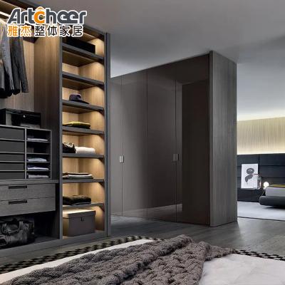 China (Size) Guangdong Adjustable Wardrobe Bedroom Furniture Laminated Finish With LED Inlay for sale