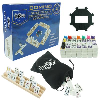 China Melamine 2021 New Design Double 12 Domino Set Colorful 91 Dots Domino Game Set White Gift For Friend for sale