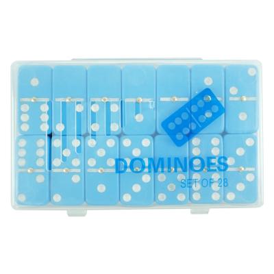 China High quality melamine dominoes double 6 domino pieces with blue color of domino tiles in plastic box for sale