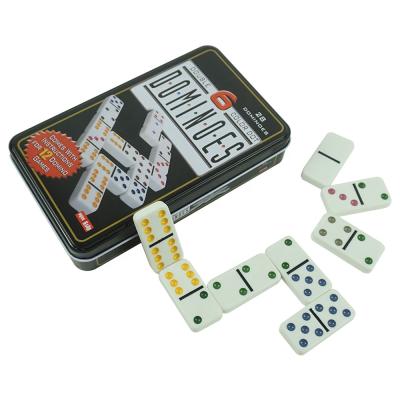 China Melamine 28 Tiles Double Colored Dominoes 6 Set Paint Dominoes In Domino Tin Packaging Wholesale for sale