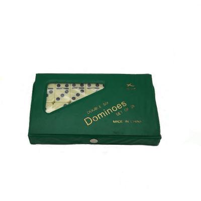 China Hot Selling Popular Professional Ivory Melamine Dominoes With Gold Nail In Green PVC Box Packing Factory for sale