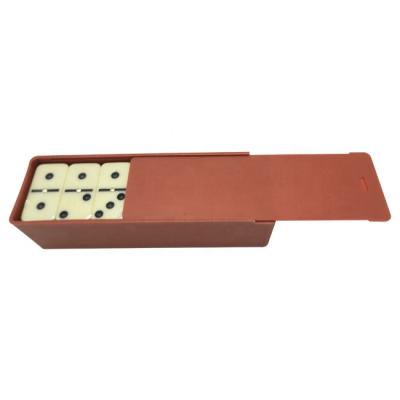 China Melamine Customized Melamine Ivory Domino With Black Dots Tournament Dominoes In Empty Plastic Box for sale