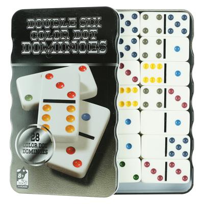 China Melamine 28 Tiles Double Colored Paint Dominoes 6 White Set In Domino Tin Packaging Wholesale for sale