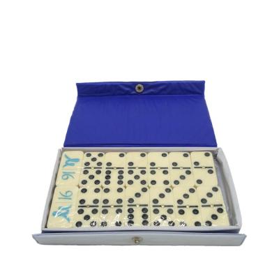 China Eco-Friendly Custom Double Six Domino Toys In White PVC Box Printed Logo Professional Domiono Blue Set for sale