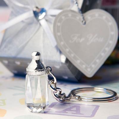 China Unisex Newborn Party Favors Baby Shower Gifts Return Gifts For Birthday Baptism Souvenirs Crystal Baby Bottle Key Chain With Thank You Gift Box for sale